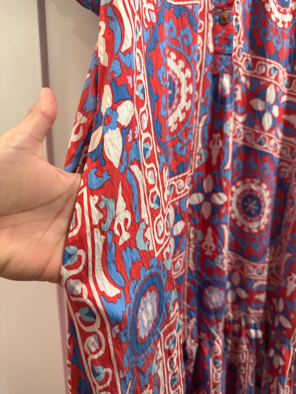 NWT Anthropologie Boho Red/ Blue Motif Midi Shirt Dress Size M - Picture 10 of 16
